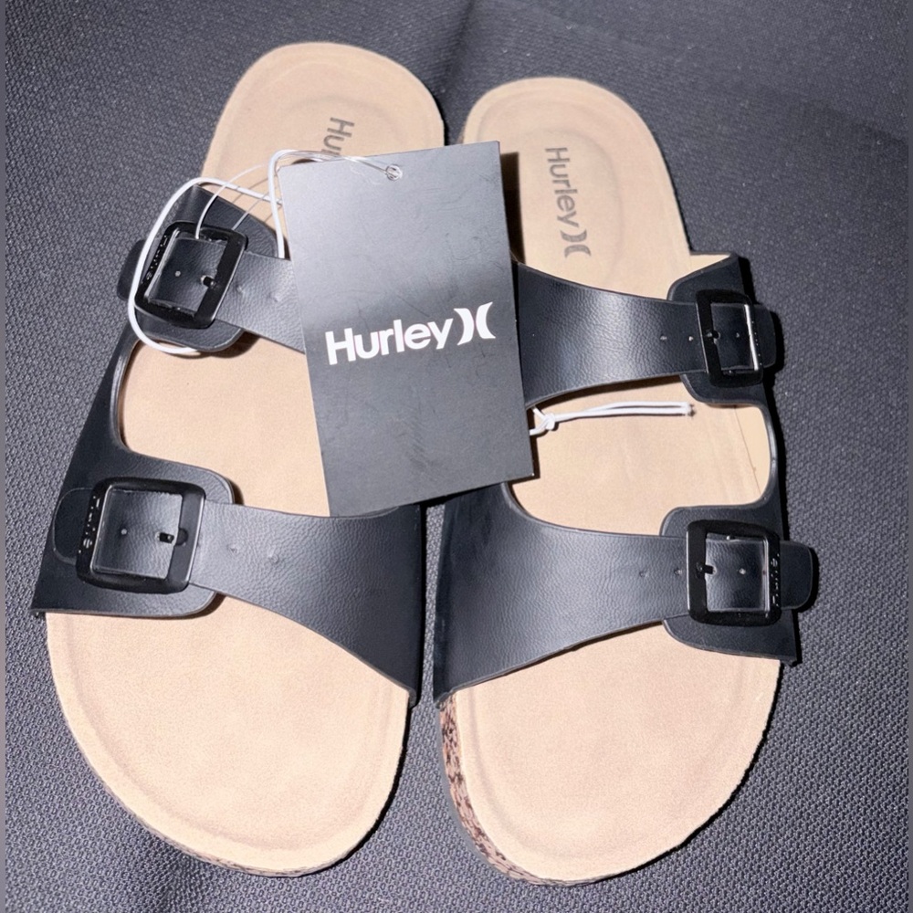 NWT Hurley Jameer-P Black Double-Buckle Slide Sandals - Size 4